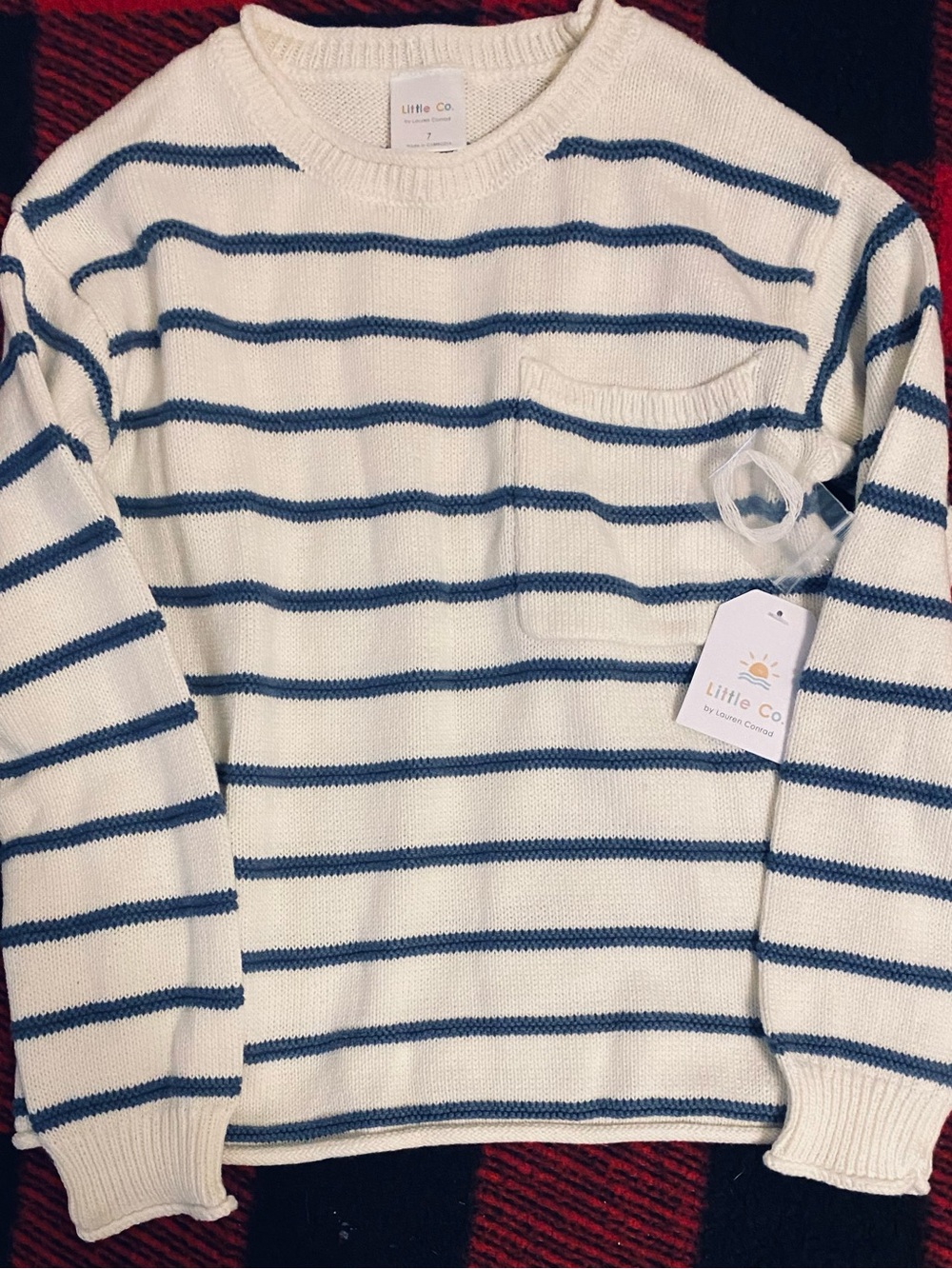 Little Co Kids Cream & Blue Striped Sweater
